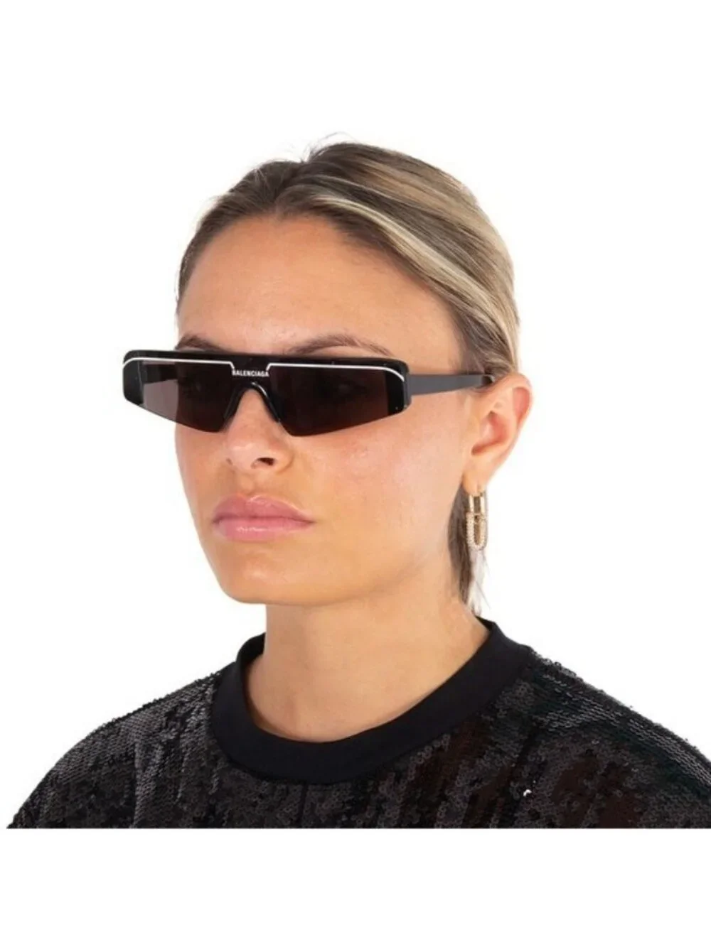 Balenciaga BB0003S 011 Sunglasses Grey Shield Frame, Silver Mirror Lenses